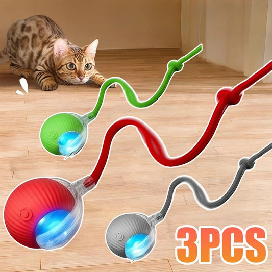 rechargeable automatic rolling ball toy with faux tail for cats